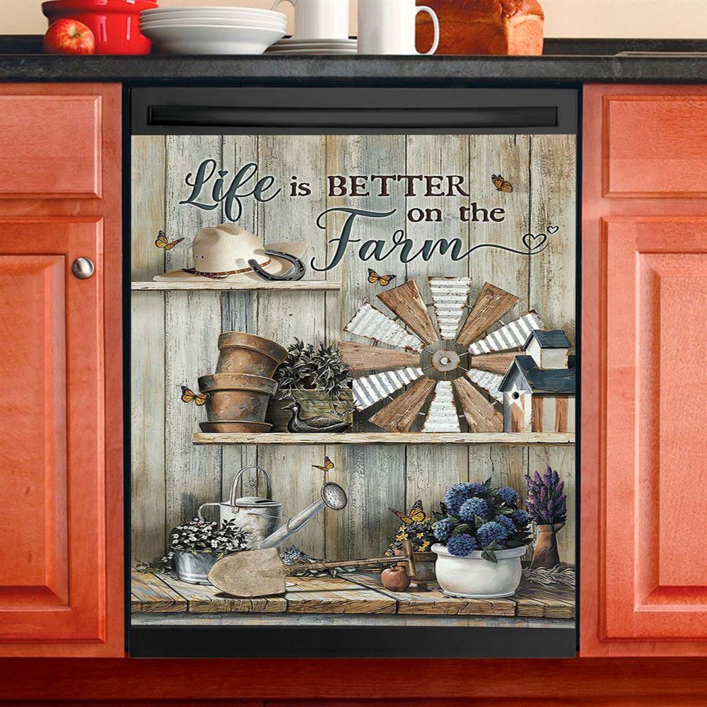Life Is Better On The Farm Dishwasher Cover, Christian Dishwasher Wrap, Bible Verse Kitchen Decoration