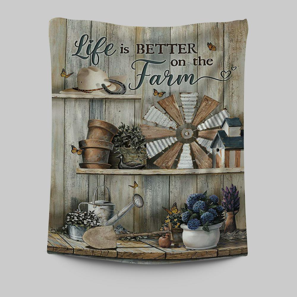 Life Is Better On The Farm Tapestry Art - Christian Art - Bible Verse Wall Art - Religious Home Decor