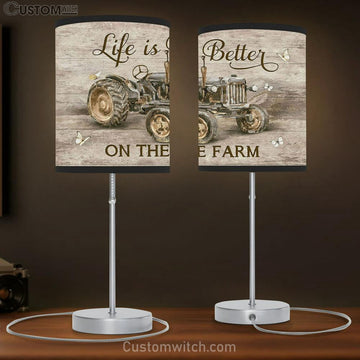 Life Is Better On The Farm Tractor White Butterfly Table Lamp Art - Bible Verse Lamp Gift - Christian Bedroom Decor