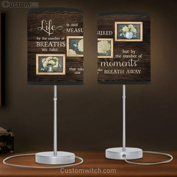 Life Is Not Measured White Hydrangea Table Lamp Art - Bible Verse Lamp Gift - Christian Bedroom Decor