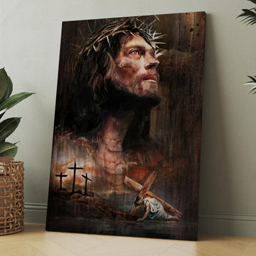 Life Of Jesus, Jesus On The Cross, Crown Of Thorn Canvas, Christmas Gift for Christian