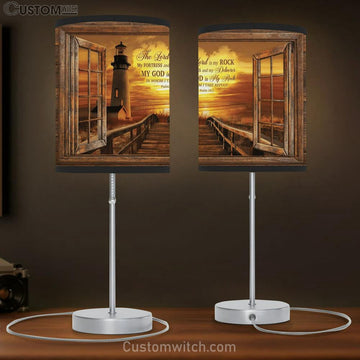 Light House Sunset Painting My God Is My Rock In Whom I Take Refuge Table Lamp