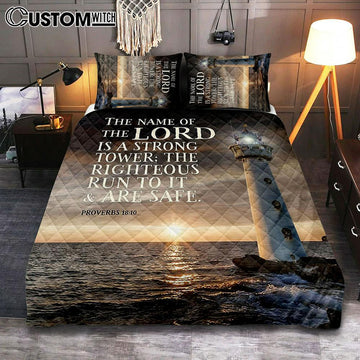 Lighthouse Bedroom - Proverbs 18 10 - The Name Of The Lord Is A Strong Tower - Christian Quilt Bedding Set Bedroom Decor