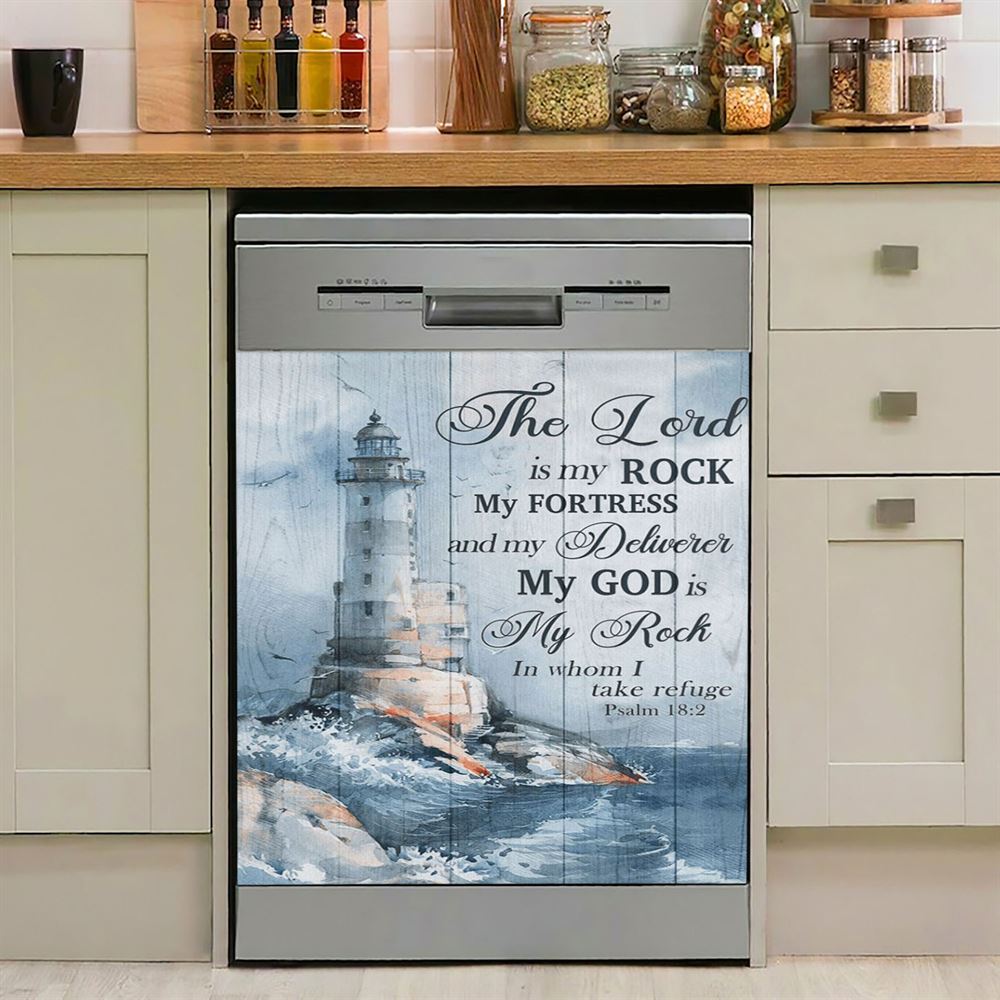 Lighthouse Dishwasher Cover, Proverbs 18 10 The Name Of The Lord Is A Strong Tower Dishwasher Wrap, Christian Kitchen Decoration