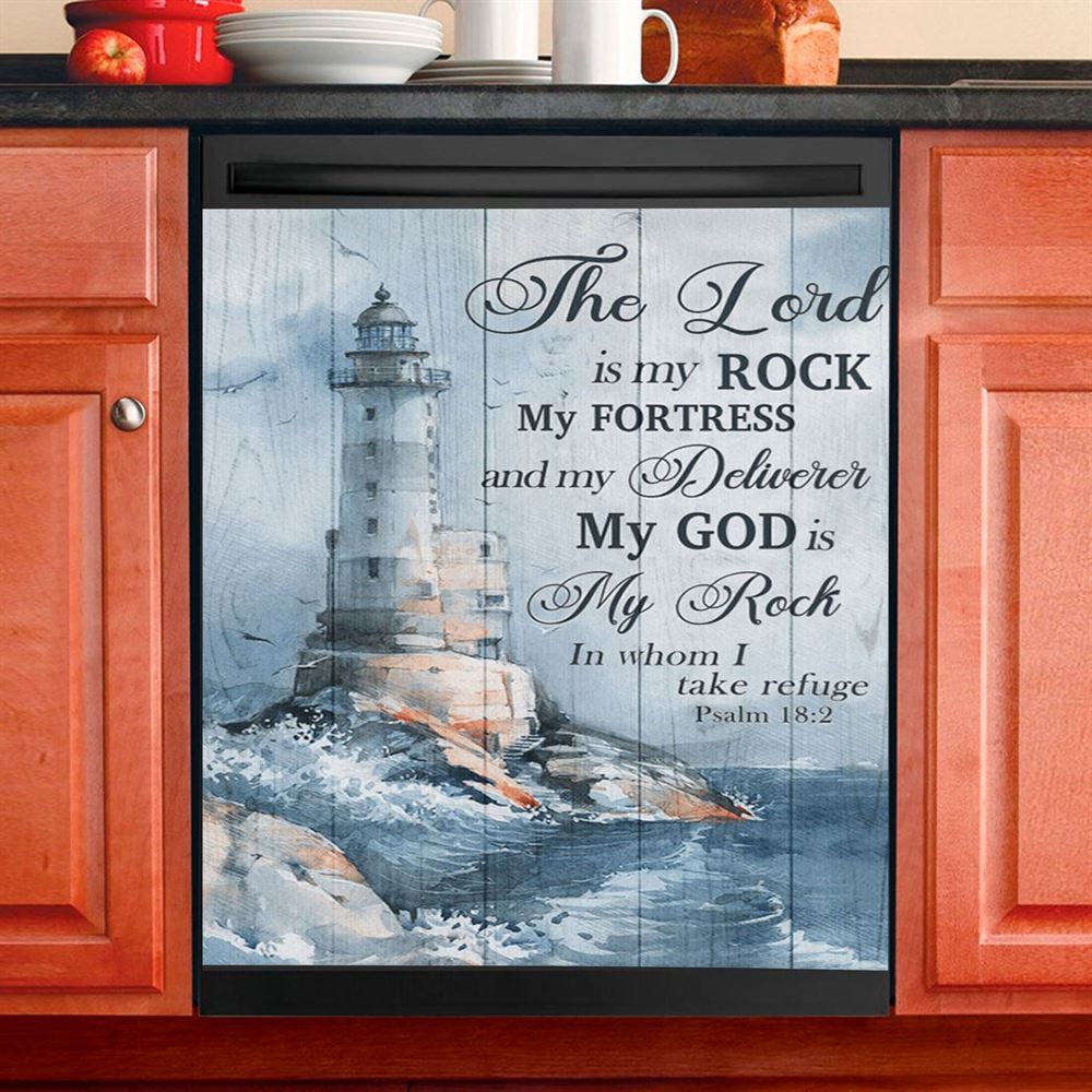 Lighthouse Dishwasher Cover, Proverbs 18 10 The Name Of The Lord Is A Strong Tower Dishwasher Wrap, Christian Kitchen Decoration