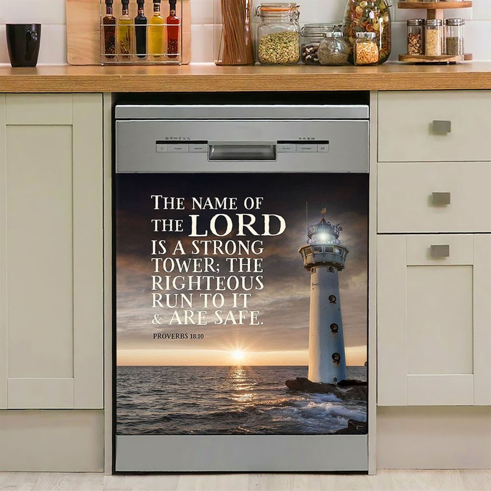 Lighthouse The Lord Is My Rock Dishwasher Cover, Christian Dishwasher Wrap, Bible Verse Kitchen Decoration