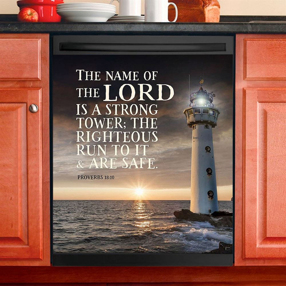 Lighthouse The Lord Is My Rock Dishwasher Cover, Christian Dishwasher Wrap, Bible Verse Kitchen Decoration