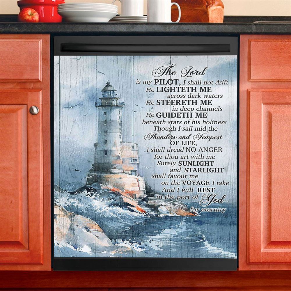 Lighthouses The Lord Is My Pilot Dishwasher Cover, Christian Dishwasher Wrap, Bible Verse Kitchen Decoration