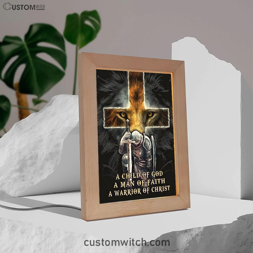 Lion A Child Of God A Man Of Faith A Warrior Of Christ Frame Lamp Art - Christian Home Decor - Religious Art