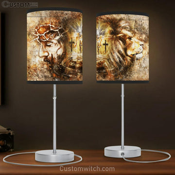 Lion And Jesus Cross Large Table Lamp - Christian Table Lamp Prints - Religious Table Lamp Art