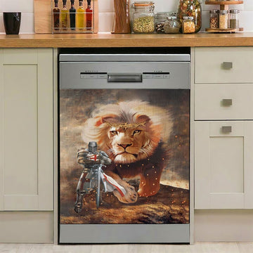 Lion And Knight Templar Jesus Dishwasher Cover, Jesus Christ Dishwasher Wrap, Christian Kitchen Decoration