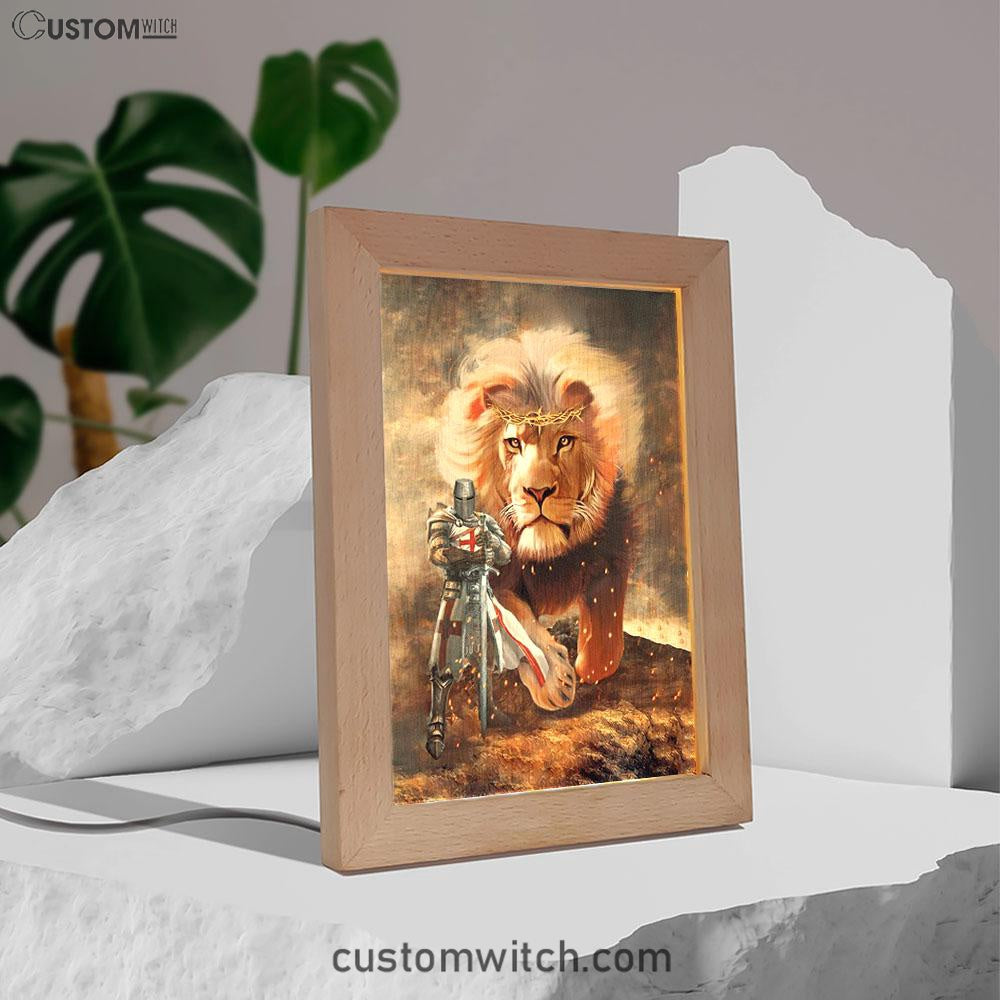 Lion And Knight Templar Jesus Frame Lamp Prints - Jesus Christ Frame Lamp Art - Christian Decor