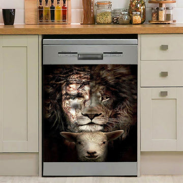 Lion And Lamb Dishwasher Cover, Christian Dishwasher Wrap, Religious Kitchen Decor