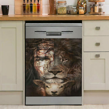 Lion And Lamb Dishwasher Cover, Christian Dishwasher Wrap, Religious Kitchen Decoration