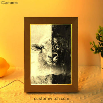 Lion And Lamb Face Frame Lamp - Lion Frame Lamp Print - Christian Art - Religious Home Decor