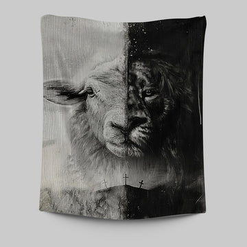 Lion And Lamb Face Tapestry - Lion Tapestry Print - Christian Wall Art - Religious Home Decor