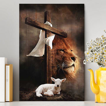 Lion And Lamb Of God Canvas Wall Art - Bible Verse Canvas Art - Inspirational Art - Christian Home Decor