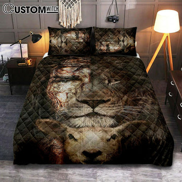 Lion And Lamb Quilt Bedding Set Bedroom Prints - Christian Cover Twin Bedding Quilt Bedding Set - Religious Quilt Bedding Set Prints