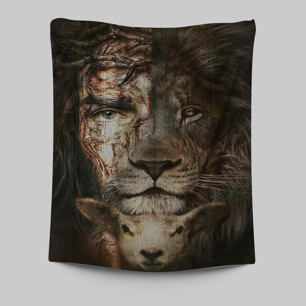 Lion And Lamb Tapestry Wall Art Prints - Christian Wall Tapestry - Religious Tapestries Wall Hanging Prints