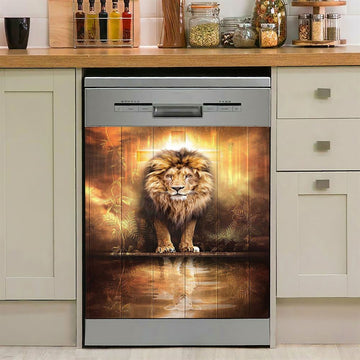 Lion And Lamb Water Reflection Jesus Dishwasher Cover, Jesus Dishwasher Wrap, Christian Kitchen Decoration