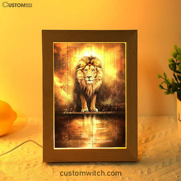 Lion And Lamb Water Reflection Jesus Frame Lamp Art - Jesus Frame Lamp Pictures - Christian Night Light