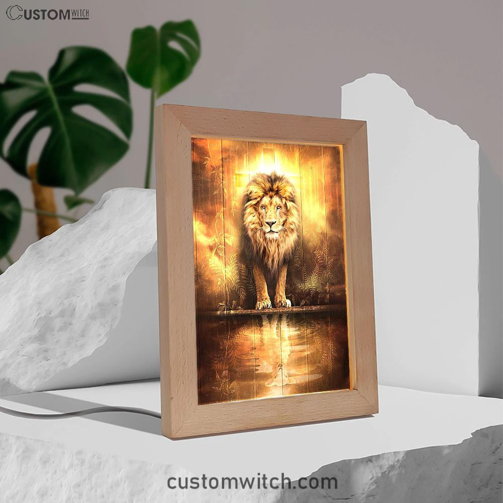 Lion And Lamb Water Reflection Jesus Frame Lamp Art - Jesus Frame Lamp Pictures - Christian Night Light