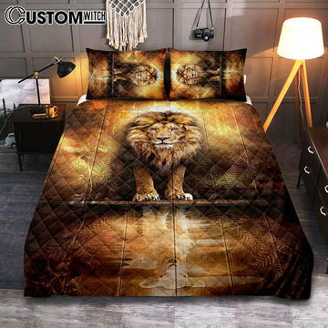 Lion And Lamb Water Reflection Jesus Quilt Bedding Set Bedroom - Jesus Quilt Bedding Set Pictures - Christian Quilt Bedding Set Bedroom