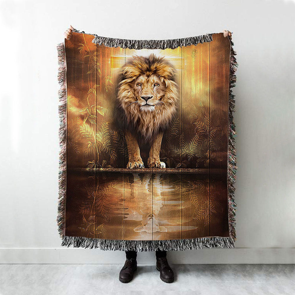 Lion And Lamb Water Reflection Jesus Woven Throw Blanket - Jesus Woven Blanket Pictures - Christian Woven Throw Blanket