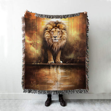 Lion And Lamb Water Reflection Jesus Woven Throw Blanket - Jesus Woven Blanket Pictures - Christian Woven Throw Blanket