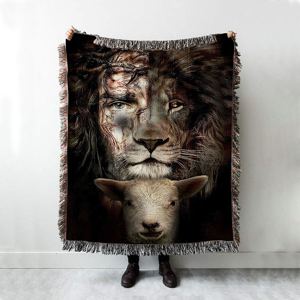 Lion And Lamb Woven Throw Blanket - Christian Wall Woven Blanket - Religious Woven Blanket Prints