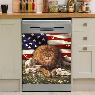 Lion And The Lamb Daisy Garden Dishwasher Cover, Lion Dishwasher Wrap, Christian Kitchen Decoration
