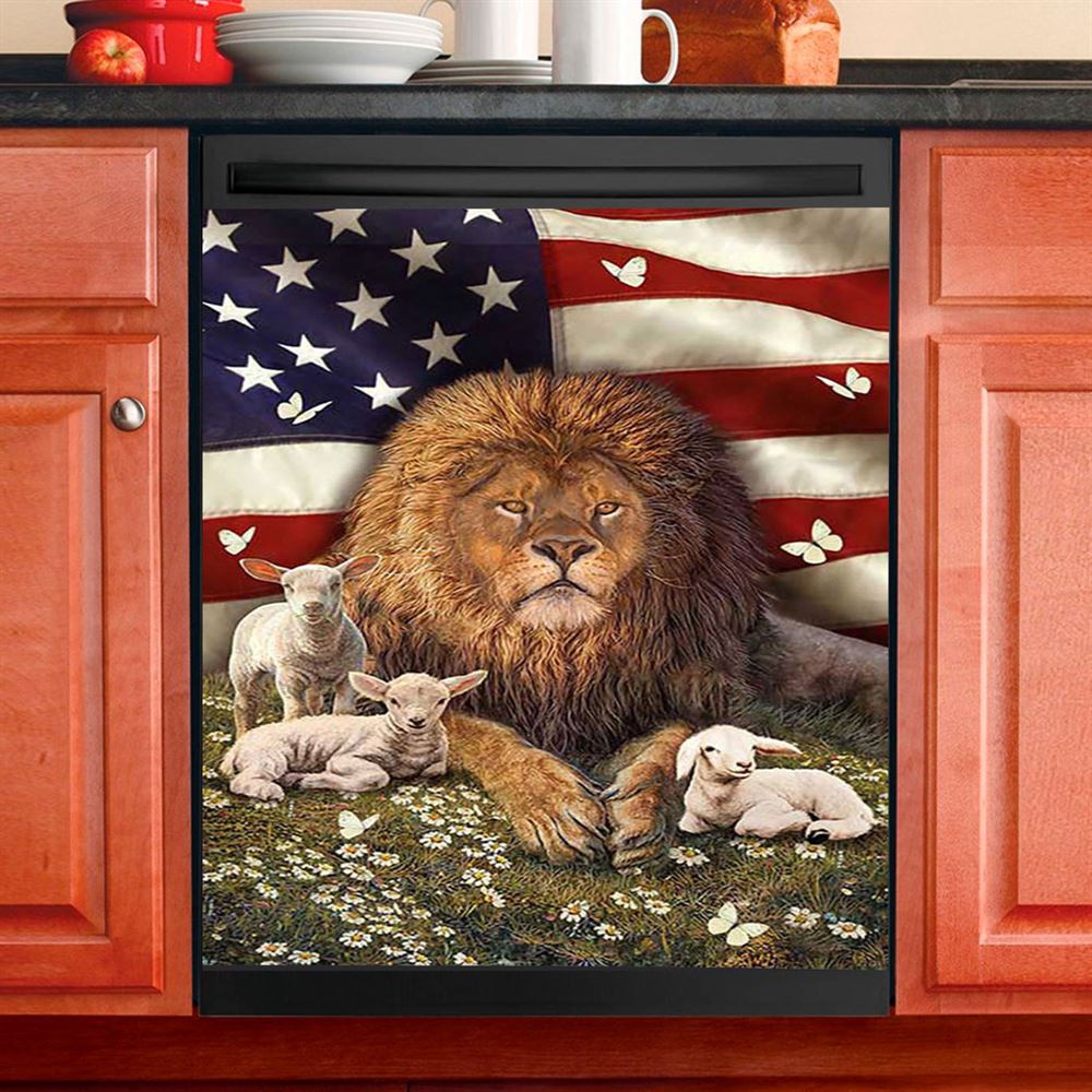 Lion And The Lamb Daisy Garden Dishwasher Cover, Lion Dishwasher Wrap, Christian Kitchen Decoration