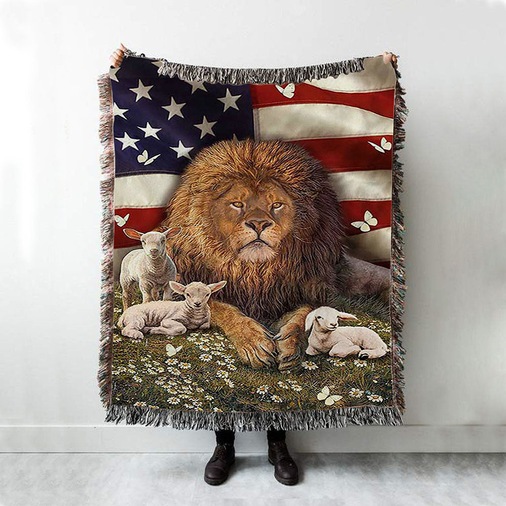 Lion And The Lamb Daisy Garden Woven Blanket - Lion Woven Blanket Print - Christian Throw Blanket - Religious Home Decor