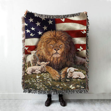 Lion And The Lamb Daisy Garden Woven Blanket - Lion Woven Blanket Print - Christian Throw Blanket - Religious Home Decor