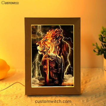 Lion And The Warrior Frame Lamp Art - Christian Frame Lamp - Religious Gifts Night Light