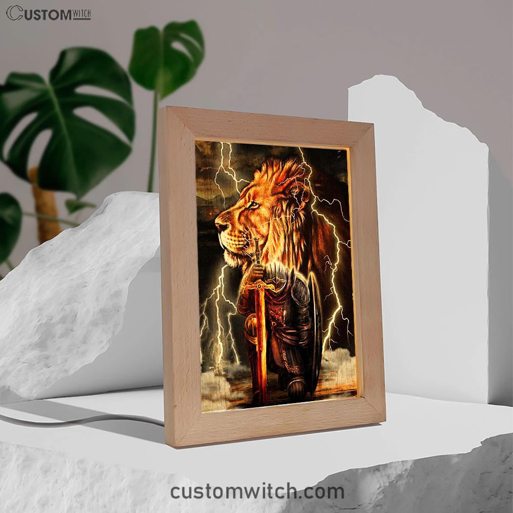 Lion And The Warrior Frame Lamp Art - Christian Frame Lamp - Religious Gifts Night Light
