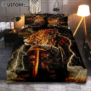 Lion And The Warrior Quilt Bedding Set Bedroom - Christian Cover Twin Bedding Quilt Bedding Set - Religious Quilt Bedding Set Prints