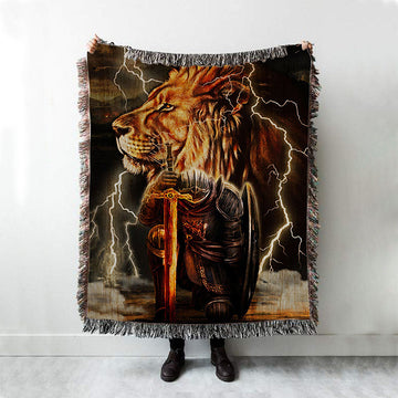 Lion And The Warrior Woven Throw Blanket - Christian Wall Woven Blanket - Religious Woven Blanket Prints