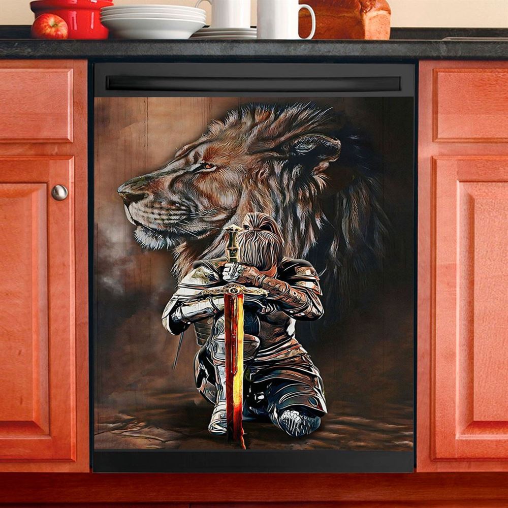Lion And Women Warrior Dishwasher Cover, Christian Dishwasher Wrap, Religious Kitchen Decoration