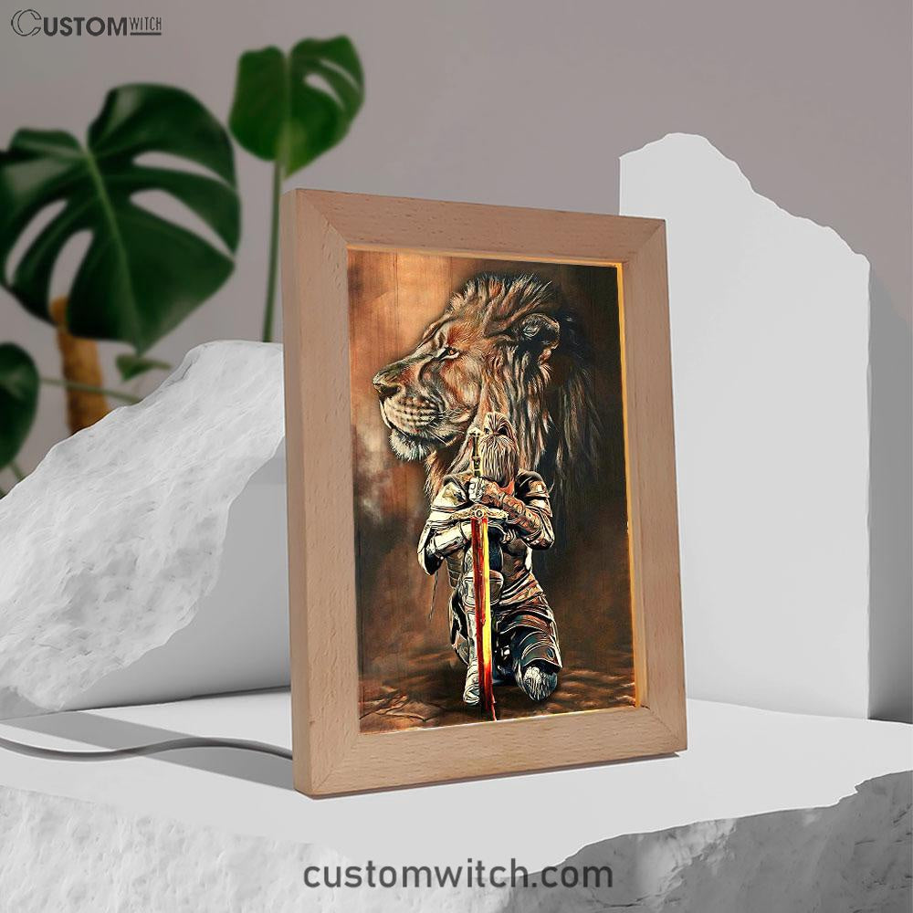 Lion And Women Warrior Frame Lamp Art - Christian Frame Lamp - Religious Gifts Night Light