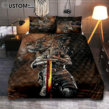 Lion And Women Warrior Quilt Bedding Set Bedroom - Christian Cover Twin Bedding Quilt Bedding Set - Religious Quilt Bedding Set Prints