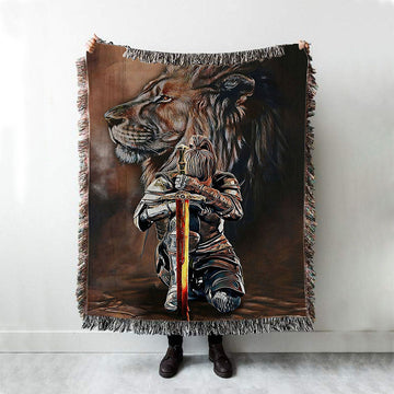 Lion And Women Warrior Woven Throw Blanket - Christian Wall Woven Blanket - Religious Woven Blanket Prints