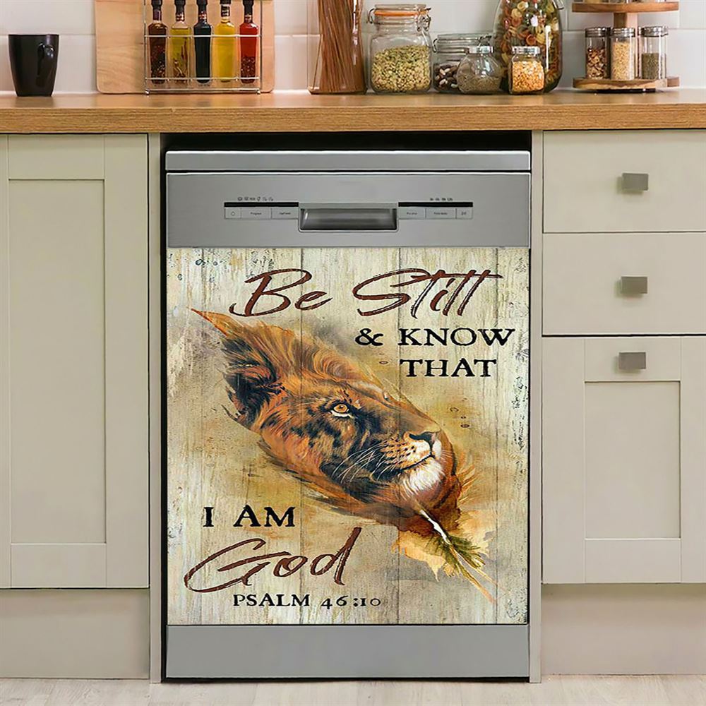 Lion Be Still And Know That I Am God Dishwasher Cover, Lion Dishwasher Wrap, Christian Kitchen Decoration