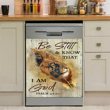 Lion Be Still And Know That I Am God Dishwasher Cover, Lion Dishwasher Wrap, Christian Kitchen Decoration
