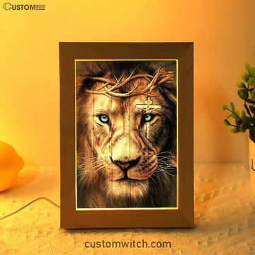 Lion Cross Crown Of Thorns Frame Lamp Art - Christian Art - Bible Verse Art - Religious Home Decor