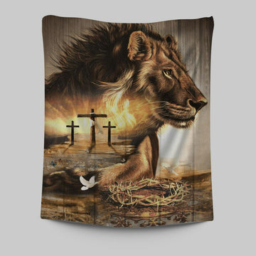 Lion Crow Of Thorns Heaven&#39;s Light The King Of All Kings Tapestry Prints - Christian Wall Decor - Bible Verse Tapestry Art