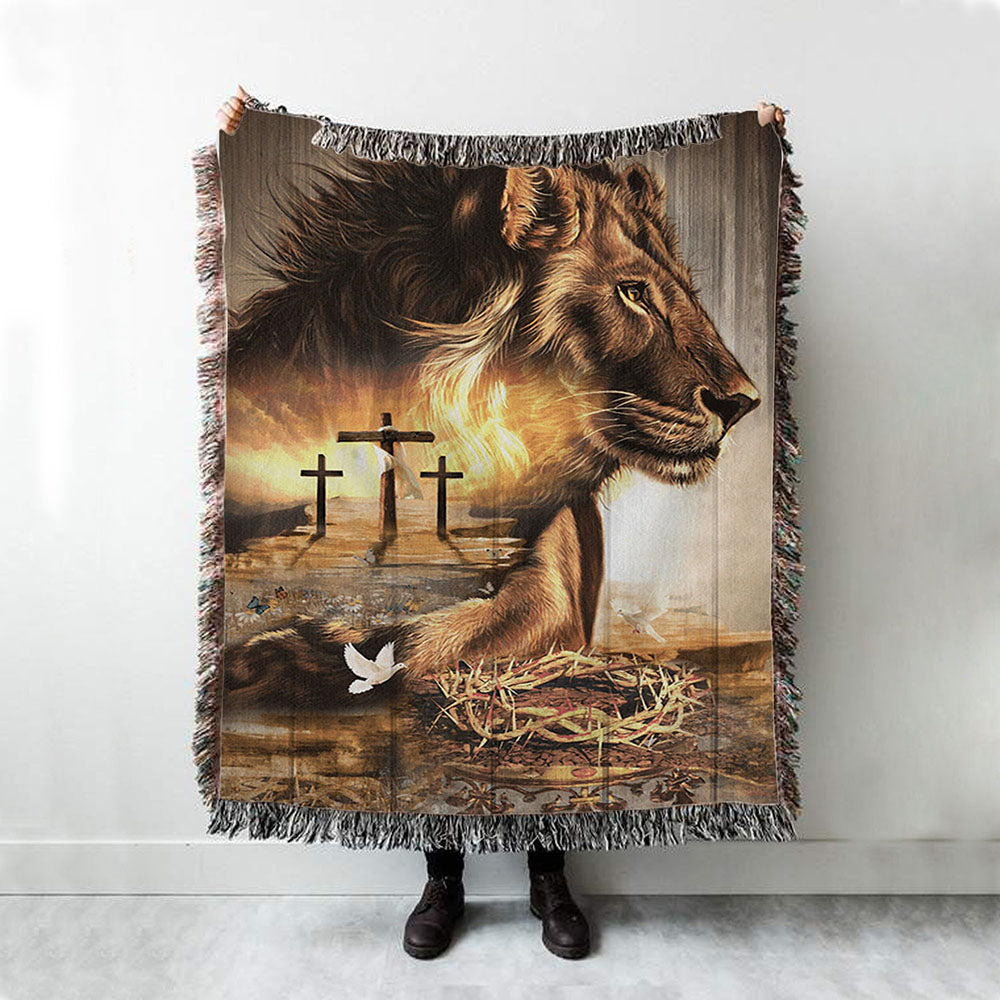 Lion Crow Of Thorns Heaven&#39;s Light The King Of All Kings Woven Blanket Prints - Christian Boho Blanket - Bible Verse Woven Blanket Art