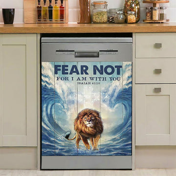 Lion Fear Not For I Am With You Dishwasher Cover, Lion Dishwasher Wrap, Christian Inspirational Kitchen Decoration
