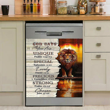 Lion God Says You Are Dishwasher Cover, Lion Dishwasher Wrap, Christian Inspirational Kitchen Decoration