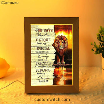 Lion God Says You Are Frame Lamp Prints - Lion Frame Lamp Art - Christian Inspirational Frame Lamp